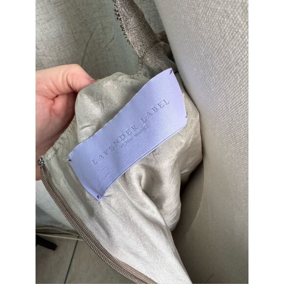 Vera Wang Lavender Label Silk Metallic Beaded Strap Taupe Blouse Top  Sz 6 Small - Picture 7 of 11